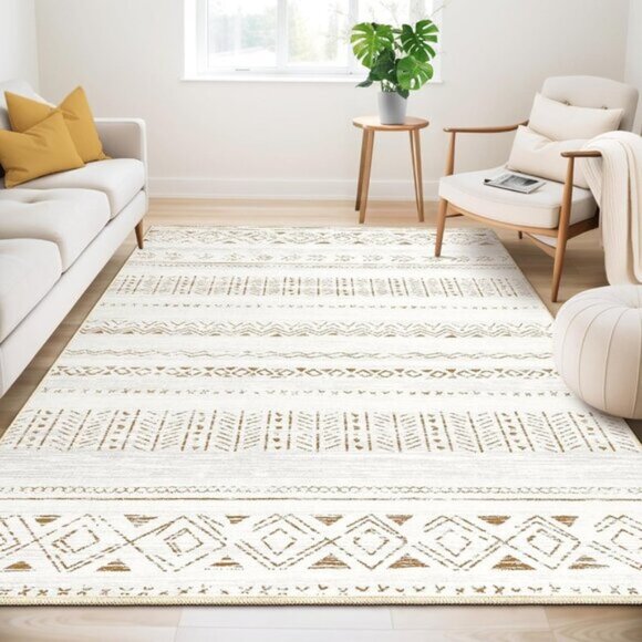 New 5x7 Washable Area Rug Boho Farmhouse Non-Slip Carpet for Home & Room Decor